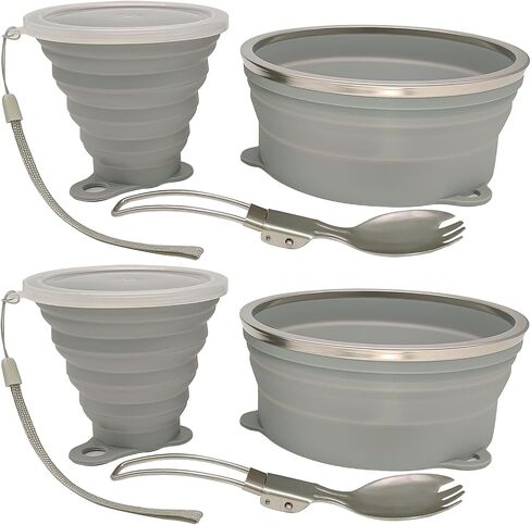 Mess Kit for Camping 2 Pack | Silicone Collapsible Bowl, Collapsible Cup, Stainless Steel Spoon, Backpacking Outdoor Hiking Traveling and Picnic in Saudi Arabia