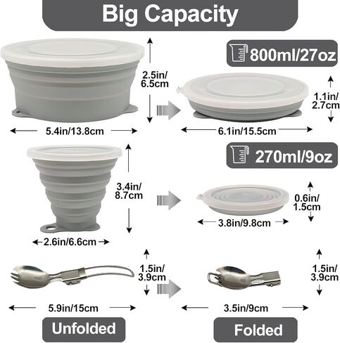 Mess Kit for Camping 2 Pack | Silicone Collapsible Bowl, Collapsible Cup, Stainless Steel Spoon, Backpacking Outdoor Hiking Traveling and Picnic in Saudi Arabia