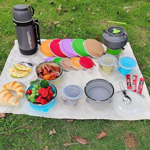 Mess Kit for Camping 2 Pack | Silicone Collapsible Bowl, Collapsible Cup, Stainless Steel Spoon, Backpacking Outdoor Hiking Traveling and Picnic in Saudi Arabia