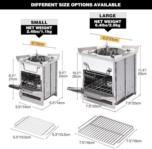 REDCAMP Wood Burning Folding Camp Stove Stainless Steel Grill and Pot Stand, Portable Collapsible Backpacking Stove Survival Rocket Stove for Hiking Outdoor Tent Camping Picnic, Largel with Pot Stand in Kuwait