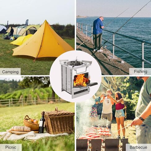REDCAMP Wood Burning Folding Camp Stove Stainless Steel Grill and Pot Stand, Portable Collapsible Backpacking Stove Survival Rocket Stove for Hiking Outdoor Tent Camping Picnic, Largel with Pot Stand in Kuwait