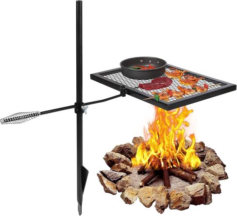 REDCAMP Swivel Campfire Grill Heavy Duty Steel Grate, Over Fire Camp Grill with Carrying Bag for Outdoor Open Flame Cooking in Saudi Arabia
