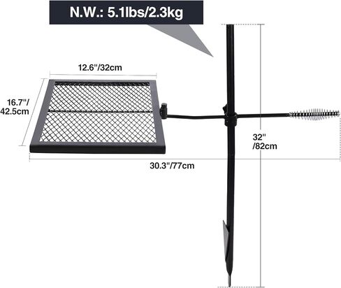REDCAMP Swivel Campfire Grill Heavy Duty Steel Grate, Over Fire Camp Grill with Carrying Bag for Outdoor Open Flame Cooking in Saudi Arabia