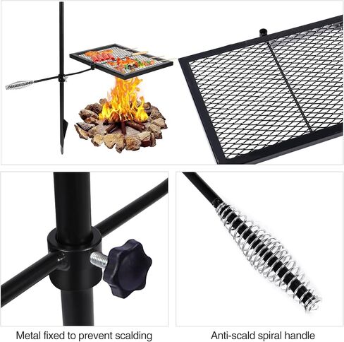 REDCAMP Swivel Campfire Grill Heavy Duty Steel Grate, Over Fire Camp Grill with Carrying Bag for Outdoor Open Flame Cooking in Saudi Arabia