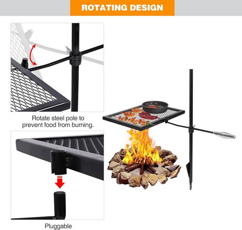 REDCAMP Swivel Campfire Grill Heavy Duty Steel Grate, Over Fire Camp Grill with Carrying Bag for Outdoor Open Flame Cooking in Saudi Arabia