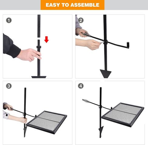 REDCAMP Swivel Campfire Grill Heavy Duty Steel Grate, Over Fire Camp Grill with Carrying Bag for Outdoor Open Flame Cooking in Saudi Arabia