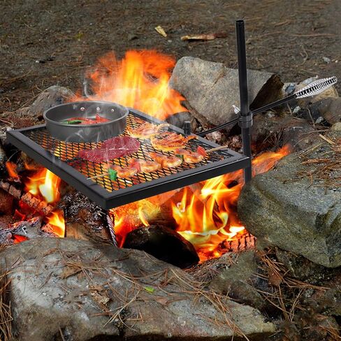 REDCAMP Swivel Campfire Grill Heavy Duty Steel Grate, Over Fire Camp Grill with Carrying Bag for Outdoor Open Flame Cooking in Saudi Arabia