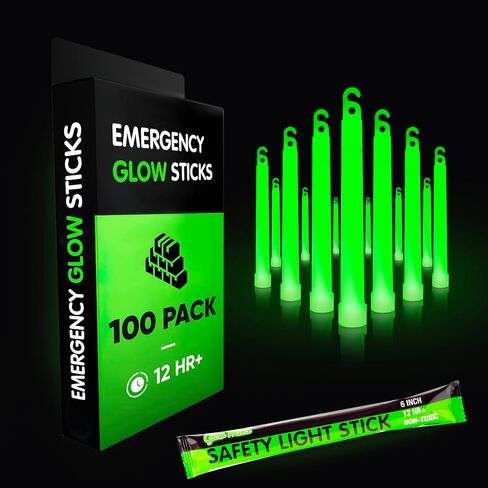 Emergency Glow Sticks with 12 Hours Duration, Individually Wrapped Industrial Grade Glowsticks for Survival Gear, Camping Lights, Power Outages and Military Use in Kuwait