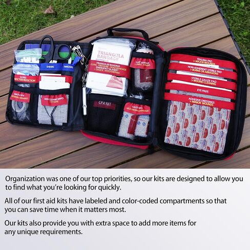 First Aid Kit, Professional Trauma First Aid Kit with Labelled Compartments Molle System for Car, Hiking, Backpacking, Camping, Traveling, and Cycling in Kuwait