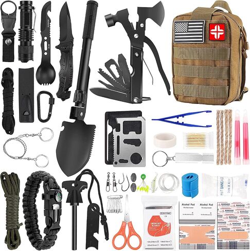Survival Kit and First Aid Kit, 142Pcs Professional Survival Gear and Equipment with Molle Pouch, for Men Dad Husband Who Likes Camping Outdoor Adventure… in Saudi Arabia