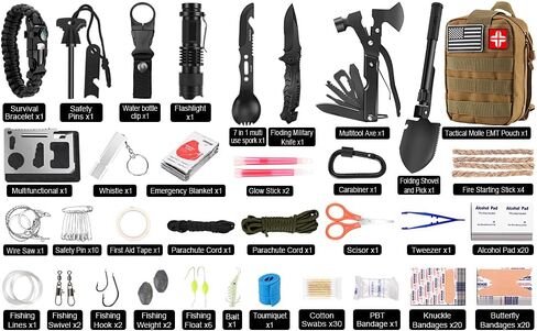 Survival Kit and First Aid Kit, 142Pcs Professional Survival Gear and Equipment with Molle Pouch, for Men Dad Husband Who Likes Camping Outdoor Adventure… in Saudi Arabia