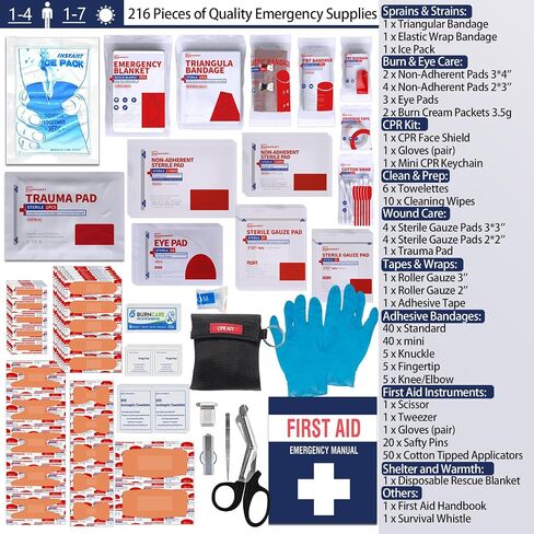 First Aid Kit, Professional Trauma First Aid Kit with Labelled Compartments Molle System for Car, Hiking, Backpacking, Camping, Traveling, and Cycling in Kuwait