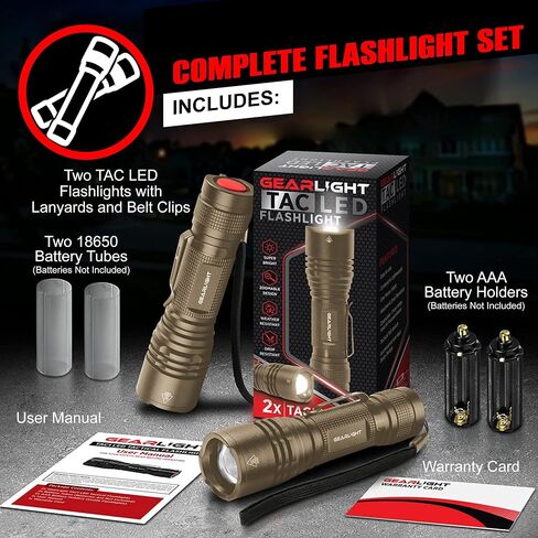 GearLight LED Tactical Flashlights High Lumens - Mini Flashlights for EDC Carry - Compact Powerful Emergency Flashlight Made from Military-Grade Aluminum - Drop Resistant and Water Resistant in Kuwait