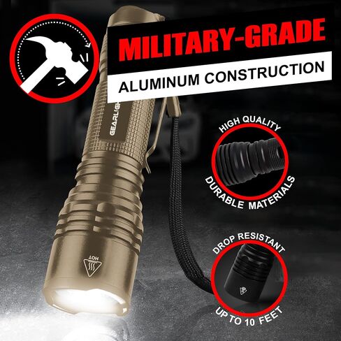 GearLight LED Tactical Flashlights High Lumens - Mini Flashlights for EDC Carry - Compact Powerful Emergency Flashlight Made from Military-Grade Aluminum - Drop Resistant and Water Resistant in Kuwait