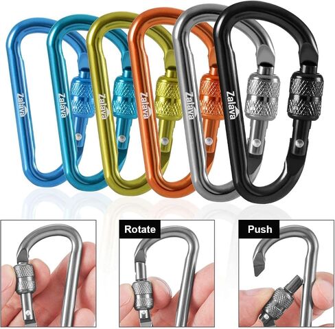 6pcs 2"D-Clip Durable Locking Carabiner Keychain Clip with Hook in Saudi Arabia