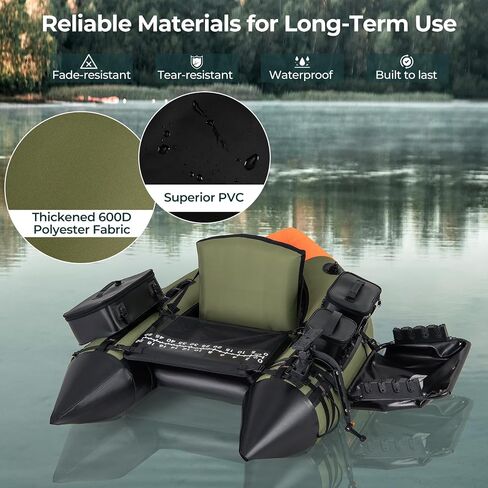 GYMAX Fishing Float Tube, Inflatable Belly Boat with Fish Finder Holder, Rod Rack, Fish Ruler, Manual Pump & Detachable Storage Boxes, Portable Backpack Float Tubes for Adults in Kuwait
