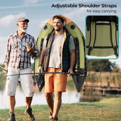 GYMAX Fishing Float Tube, Inflatable Belly Boat with Fish Finder Holder, Rod Rack, Fish Ruler, Manual Pump & Detachable Storage Boxes, Portable Backpack Float Tubes for Adults in Kuwait