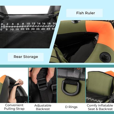 GYMAX Fishing Float Tube, Inflatable Belly Boat with Fish Finder Holder, Rod Rack, Fish Ruler, Manual Pump & Detachable Storage Boxes, Portable Backpack Float Tubes for Adults in Kuwait