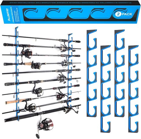 PLUSINNO H5 Horizontal Fishing Rod/Pole Holders for Garage, Wall or Ceiling Mounted Fishing Rod Rack, Aviation Aluminum Fishing Holder Holds up to 5/10/20 Rod or Combos or Nets Storage Racks in Saudi Arabia
