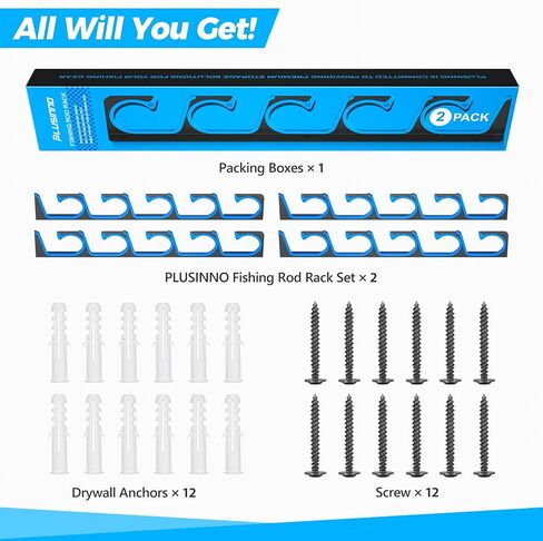 PLUSINNO H5 Horizontal Fishing Rod/Pole Holders for Garage, Wall or Ceiling Mounted Fishing Rod Rack, Aviation Aluminum Fishing Holder Holds up to 5/10/20 Rod or Combos or Nets Storage Racks in Saudi Arabia