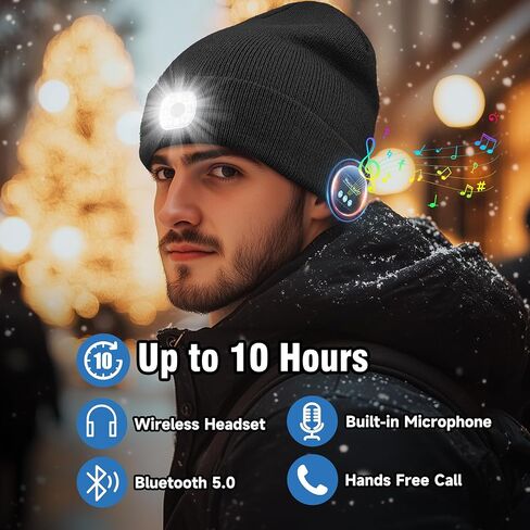 Rotibox Bluetooth Beanie with Light, Unisex USB Rechargeable 4 LED Headlamp Hat with Wireless Headphones in Kuwait