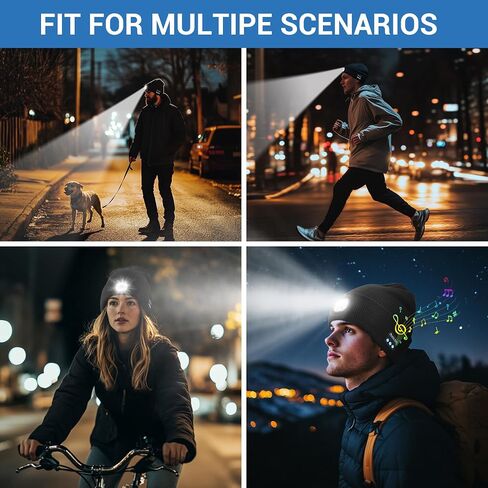 Rotibox Bluetooth Beanie with Light, Unisex USB Rechargeable 4 LED Headlamp Hat with Wireless Headphones in Kuwait