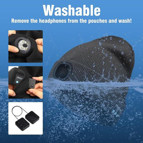 Rotibox Bluetooth Beanie with Light, Unisex USB Rechargeable 4 LED Headlamp Hat with Wireless Headphones in Kuwait