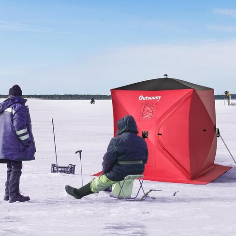 Outsunny Ice Fishing Shelter, Pop-up Ice Fishing Tent, Ice Shanty, Portable and Insulated, with 2 Doors and Carrying Bag in Saudi Arabia