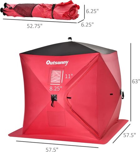 Outsunny Ice Fishing Shelter, Pop-up Ice Fishing Tent, Ice Shanty, Portable and Insulated, with 2 Doors and Carrying Bag in Saudi Arabia