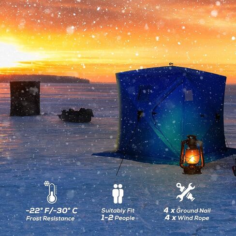 Outsunny Ice Fishing Shelter, Pop-up Ice Fishing Tent, Ice Shanty, Portable and Insulated, with 2 Doors and Carrying Bag in Saudi Arabia