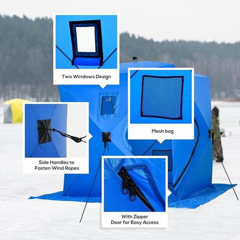 Outsunny Ice Fishing Shelter, Pop-up Ice Fishing Tent, Ice Shanty, Portable and Insulated, with 2 Doors and Carrying Bag in Saudi Arabia