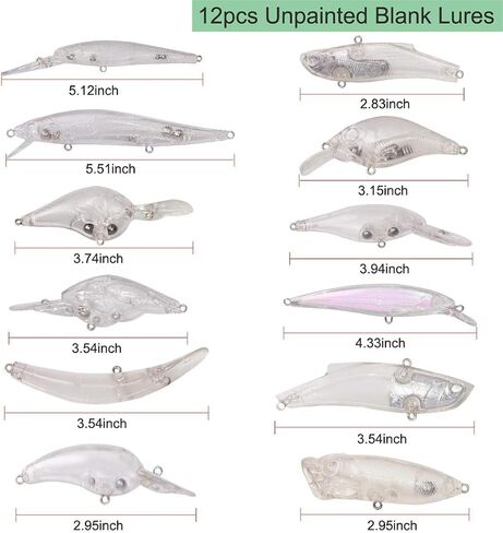 Unpainted Fishing Lures Making Kit DIY Blank Lures Crankbaits Minnow Jerkbait Hard Bait Set with Treble Hooks, Split Rings, Lure Eyes, Lure Stickers Lure Making Supplies Make Your Own Fishing Lures in Saudi Arabia