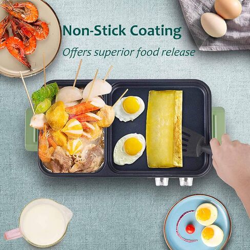 Topwit Hot Pot Electric with Grill, 2 in 1 Indoor Non-Stick Electric Pot and Griddle for Korean BBQ, Steaks, Shabu Shabu and Noodles, Independent Dual Temperature Control, Fast Heating, Green in Kuwait