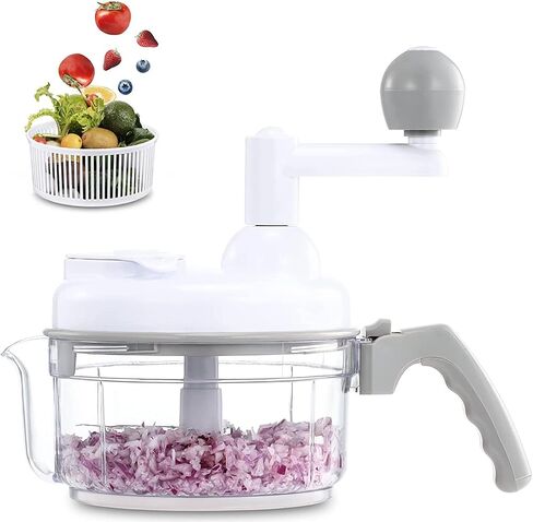 Geedel Hand Food Chopper, Quick Manual Vegetable Processor, Easy To Clean Rotary Dicer Mincer Mixer Blender for Onion, Garlic, Salad, Salsa, Nuts, Meat, Fruit, Ice, etc in Kuwait