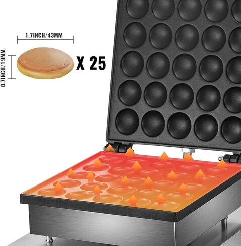 VEVOR 110V Mini Dutch Pancake Baker، 50 قطعة 1700W آلة صنع الوافل الكهربائية التجارية غير اللاصقة، صانع الفطائر 1.8 بوصة مع 2 ترموستات و2 مؤقت تحكم منفصل، للمنزل والمطاعم in Kuwait