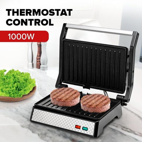 ماكينة صنع الساندوتشات الكهربائية من أوفينتي مع ألواح غير لاصقة، وأضواء مؤشر، ومقبض بارد الملمس، سهلة التنظيف والتخزين، مثالية لطهي الإفطار والجبن المشوي وذوبان التونة والوجبات الخفيفة، أسود GPS401B in Kuwait