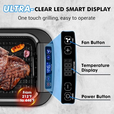 CUSIMAX Smokeless Indoor Grill, 1500W Electric Grill Korean BBQ Grill with LED Smart Display & Tempered Glass Lid, Non-stick Removable Grill Plate, Turbo Smoke Extractor, Black New Model in Kuwait