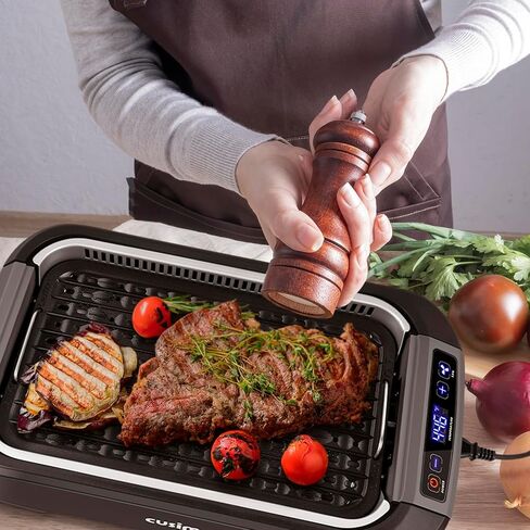 CUSIMAX Smokeless Indoor Grill, 1500W Electric Grill Korean BBQ Grill with LED Smart Display & Tempered Glass Lid, Non-stick Removable Grill Plate, Turbo Smoke Extractor, Black New Model in Kuwait