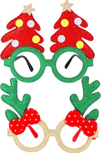 GEMILY Christmas Glitter Glasses Holiday Party Glasses Xmas Decoration Costume Eyeglasses for Adults and Kids 2 PCS in Kuwait