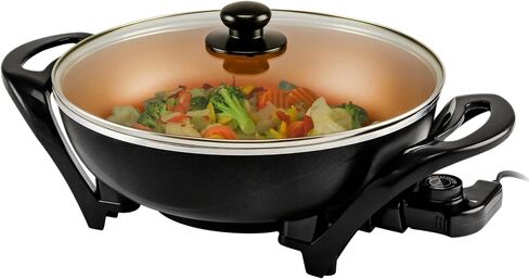 OVENTE 11.5-Inch Electric Skillet, 1400W Nonstick Pan, Black SK11112B | Adjustable Temperature Control, Tempered Glass Lid with Steam Vent, Cool-Touch Handles, Easy to Clean Design in Kuwait