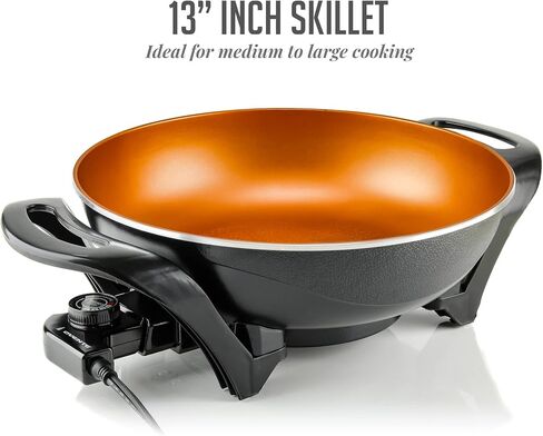 OVENTE 11.5-Inch Electric Skillet, 1400W Nonstick Pan, Black SK11112B | Adjustable Temperature Control, Tempered Glass Lid with Steam Vent, Cool-Touch Handles, Easy to Clean Design in Kuwait