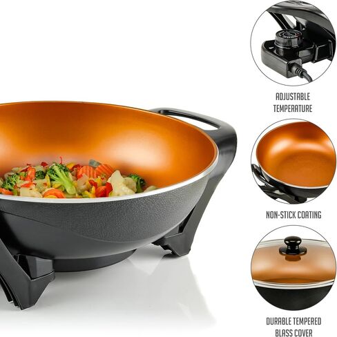 OVENTE 11.5-Inch Electric Skillet, 1400W Nonstick Pan, Black SK11112B | Adjustable Temperature Control, Tempered Glass Lid with Steam Vent, Cool-Touch Handles, Easy to Clean Design in Kuwait