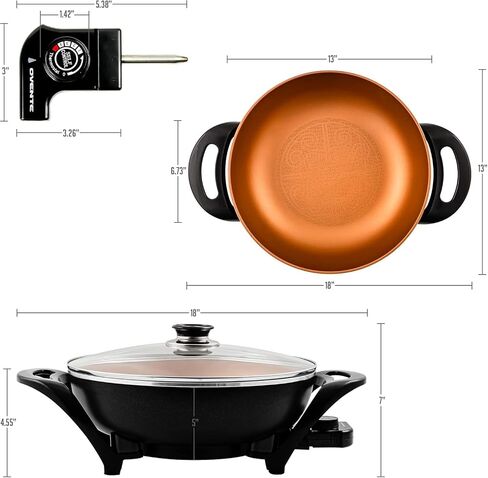 OVENTE 11.5-Inch Electric Skillet, 1400W Nonstick Pan, Black SK11112B | Adjustable Temperature Control, Tempered Glass Lid with Steam Vent, Cool-Touch Handles, Easy to Clean Design in Kuwait