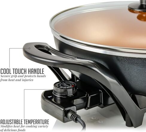 OVENTE 11.5-Inch Electric Skillet, 1400W Nonstick Pan, Black SK11112B | Adjustable Temperature Control, Tempered Glass Lid with Steam Vent, Cool-Touch Handles, Easy to Clean Design in Kuwait