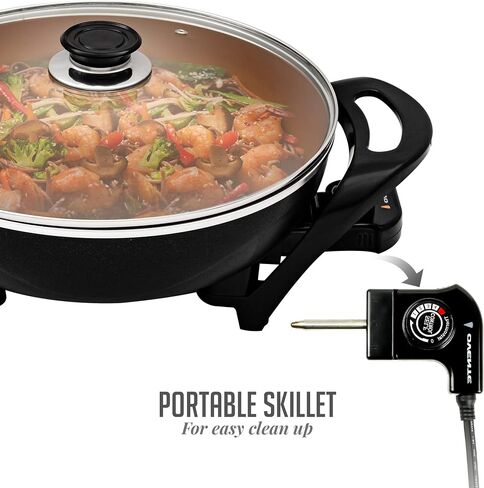 OVENTE 11.5-Inch Electric Skillet, 1400W Nonstick Pan, Black SK11112B | Adjustable Temperature Control, Tempered Glass Lid with Steam Vent, Cool-Touch Handles, Easy to Clean Design in Kuwait