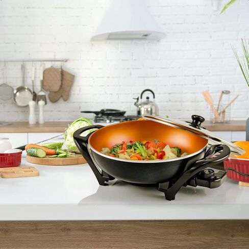 OVENTE 11.5-Inch Electric Skillet, 1400W Nonstick Pan, Black SK11112B | Adjustable Temperature Control, Tempered Glass Lid with Steam Vent, Cool-Touch Handles, Easy to Clean Design in Kuwait