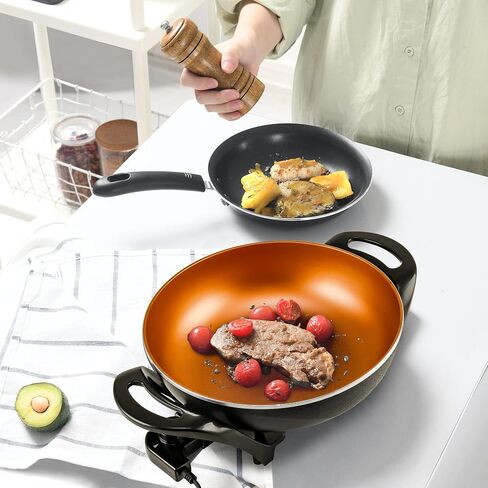 OVENTE 11.5-Inch Electric Skillet, 1400W Nonstick Pan, Black SK11112B | Adjustable Temperature Control, Tempered Glass Lid with Steam Vent, Cool-Touch Handles, Easy to Clean Design in Kuwait