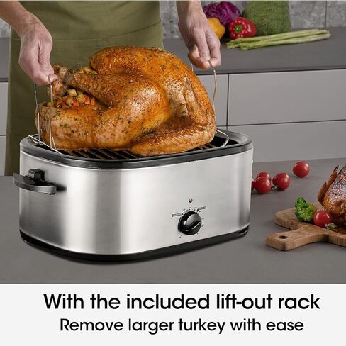 Sunvivi 26 Quart Electric Roaster Oven Turkey Roaster with Lid Electric Roasters with Removable Pan Large Roaster, Visible & Self-basting Lid, Fast Heating & Thaw/warming Setting, Silver in Kuwait