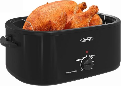 Sunvivi 28 Quart Electric Roaster Oven Turkey Roaster with Lid Electric Roasters with Removable Pan Large Roaster,Visible & Self-basting Lid, Fast Heating & Thaw/warming Setting,Silver in Kuwait