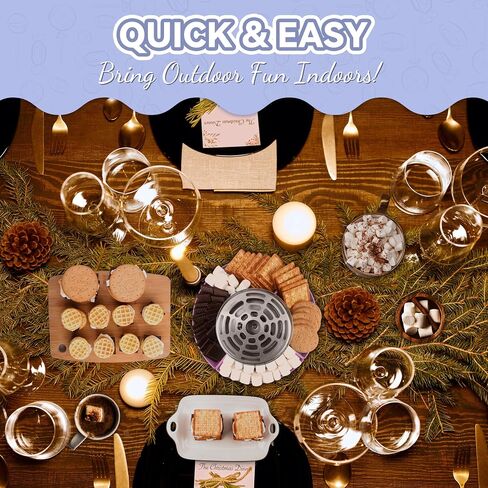 Electric Smores Maker Tabletop Indoor Kit, Indoor Marshmallow Roaster, Smores Station with 4 Compartment Trays & 4 Forks, Great Gift for Adults and Kids in Holidays and Parties (Blue) in Kuwait